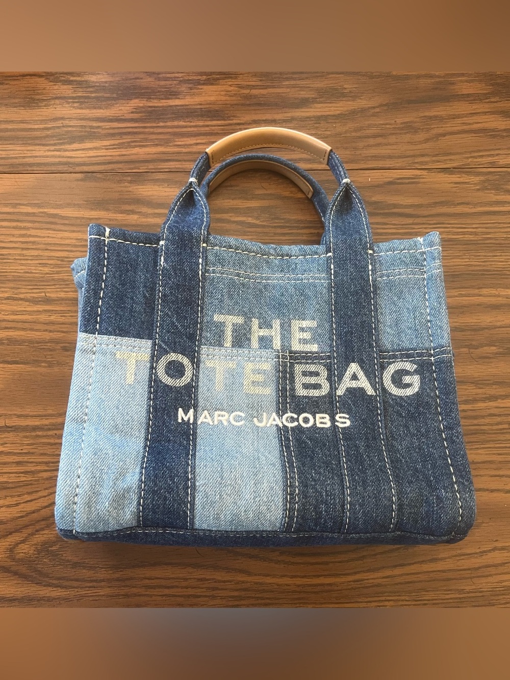 Marc Jacobs "The Tote Bag" Small Denim Patchwork Tote Bag with Silver Hardware